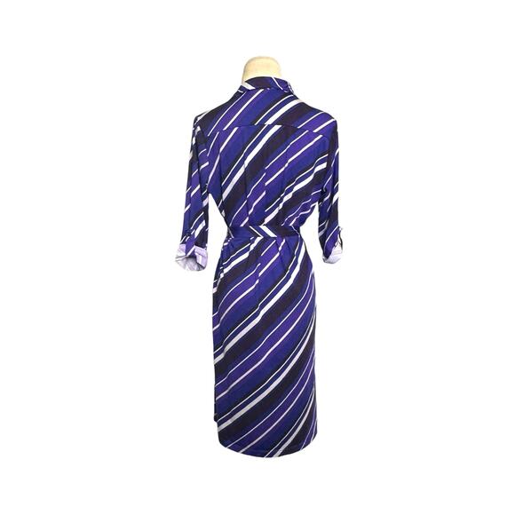Robert Louis purple stripe 3/4 sleeves belted shirt dress size Small - Picture 2 of 16